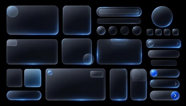 A collection of modern blue UI elements on a black background for digital design