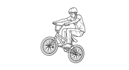 Naklejka premium Teenager riding a BMX bicycle aerial.