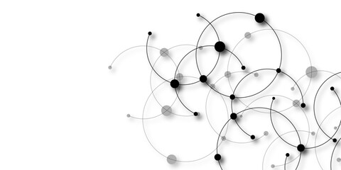 Geometric white and gray color overlapping circles lines and dots abstract background. Vector creative technology graphic design element with overlapping circles dots and dashed circles. © Azadur