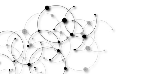 Geometric white and gray color overlapping circles lines and dots abstract background. Vector creative technology graphic design element with overlapping circles dots and dashed circles. © Azadur