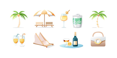 Obraz premium Summer beach vacation travel elements set, vector