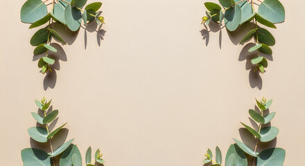 Fototapeta premium Minimalist beige paper texture with three green succulent plants in white pots