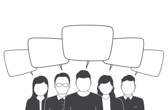 People with dialogue speech bubbles above their heads. Concept  human dialogue and communication. Vector illustration.