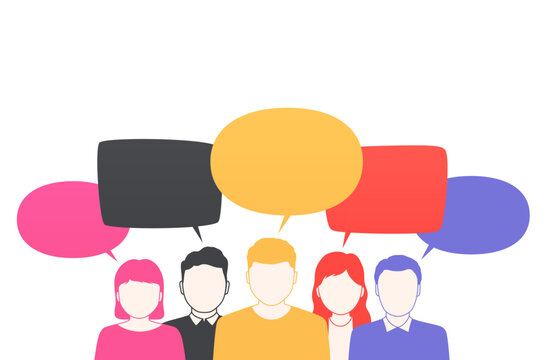 People with colorful speech bubbles. Concept  human dialogue and communication. Vector illustration.