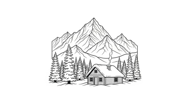 Snowy mountain cabin in the woods.
