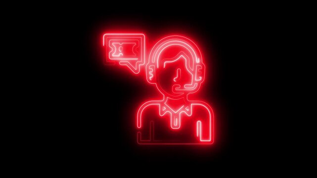 Neon Customer Service Representative with Chatbox Glowing Red on Black Background neon sign