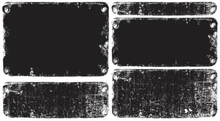 Set vectors backgrounds or frames in a grunge, urban, or steampunk style featuring an iron or copper sign bolted to a wall. Suitable for computer games, street art posters, and banners. © paseven