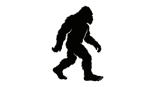 Bigfoot Silhouette Walking On White Background Silhouette