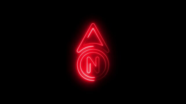 Red neon directional signs with triangle and circle symbols on black background for navigation and warning concepts