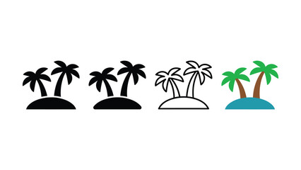 Set of stylized palm tree island in various graphic styles for travel themes © Pixel Mind