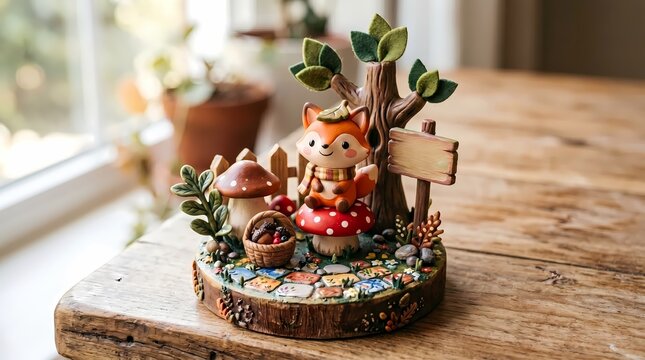 Cute fox autumn forest 3D diorama