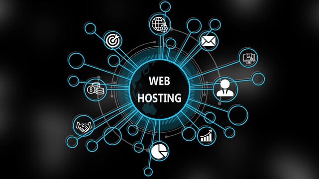 Web hosting concept 3d illustration. Business, technology, internet and networking concept. Strategic financial success vision displayed on a virtual screen. 4k video