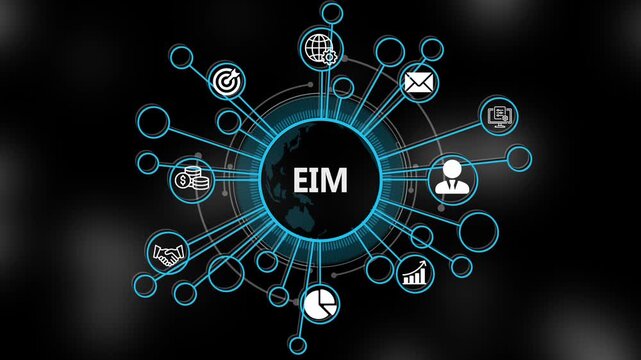 EIM concept 3d illustration. Business, technology, internet and networking concept. Strategic financial success vision displayed on a virtual screen. 4k video
