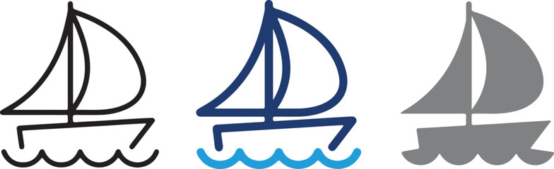 Set of hand drawn sailboat icons, simple nautical vessel vector illustrations with transparent background for travel and summer themed design projects © MDLovely