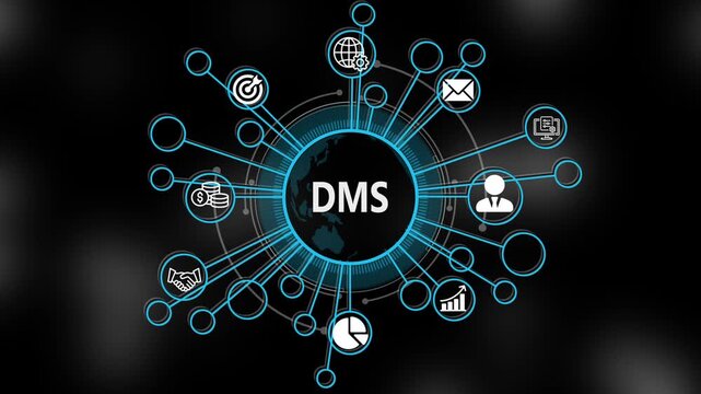 DMS concept 3d illustration. Business, technology, internet and networking concept. Strategic financial success vision displayed on a virtual screen. 4k video