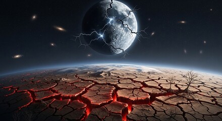 Cracked earth planet view cosmic display