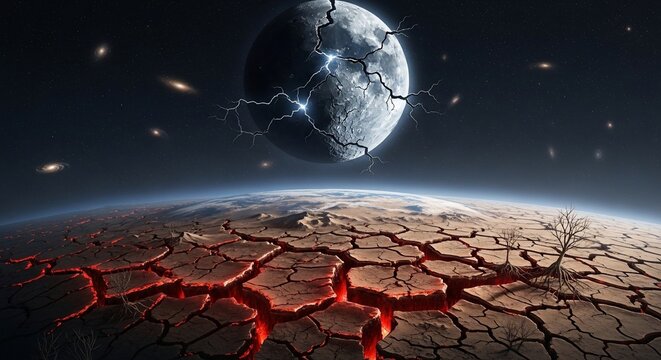 Cracked earth planet view cosmic display
