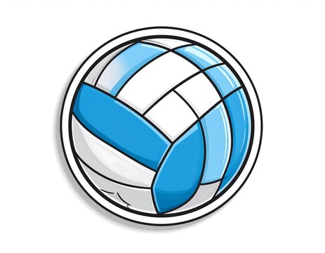 A cartoon-style volleyball with blue and white panels