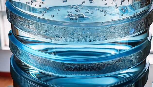 close up of refreshing air bubbles rising in a large clear water cooler bottle office hydration and pure mineral water concept