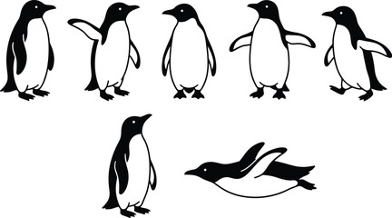 Cute penguin character silhouette vector illustration set for wild antarctic nature and polar animal design © Sabbir Studio