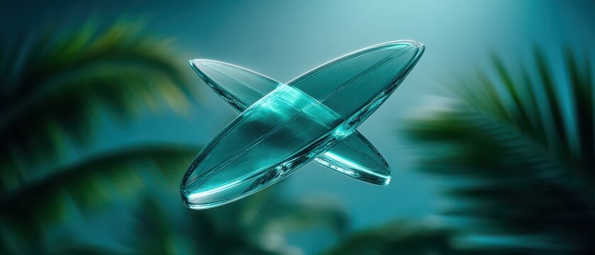 crystal glass satellite dish in glowing teal light beam