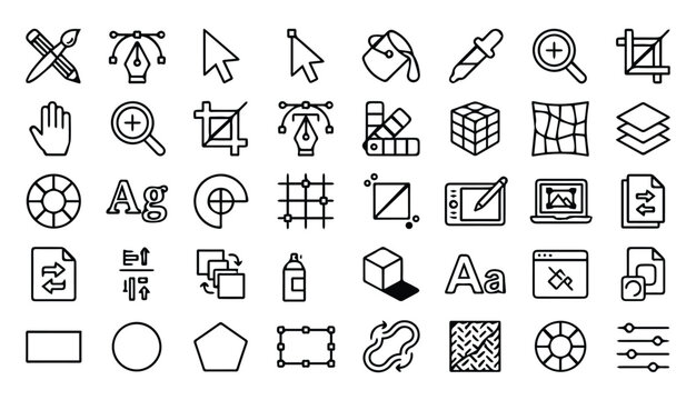 Digital design and creative editing icon set with creative geometry software