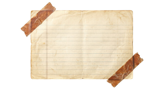 Old crumpled lined paper with tape, vintage texture background for notes and letters.