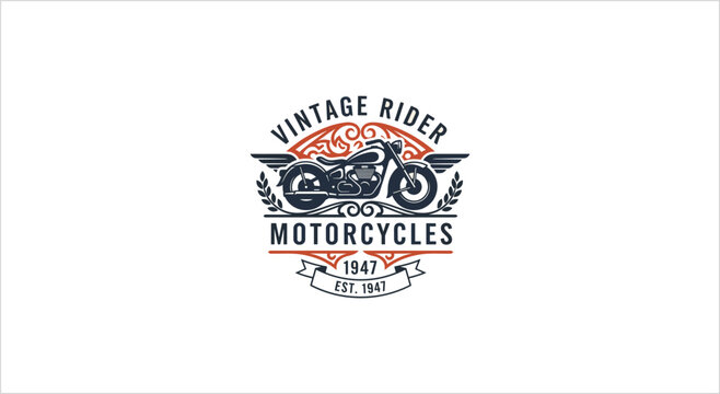 Vintage Rider Motorcycles Emblem with Classic Motorcycle Design.