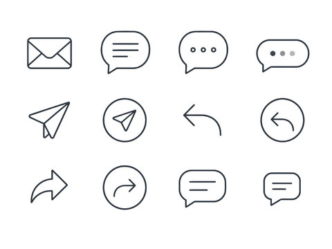 Minimalist communication and action icons set with speech bubbles