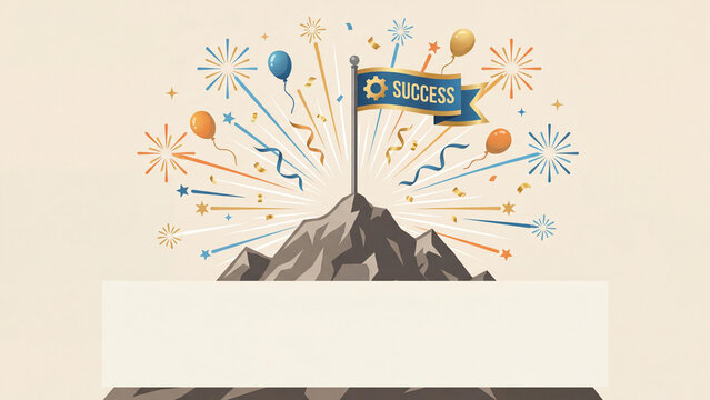 Business success achievement concept showing goal attainment peak performance and professional milestone celebration for corporate motivation and career growth