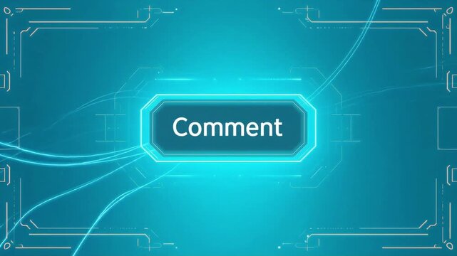 Comment button interface featuring glowing blue digital HUD frame elements for social media interaction and modern video user experience motion