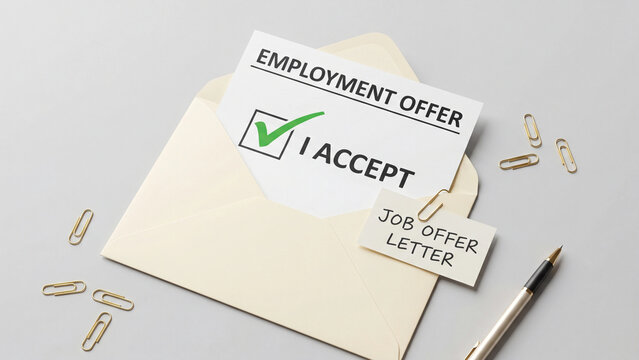 Employment offer letter acceptance concept for job recruitment hiring decision career opportunity and professional workplace onboarding for new staff