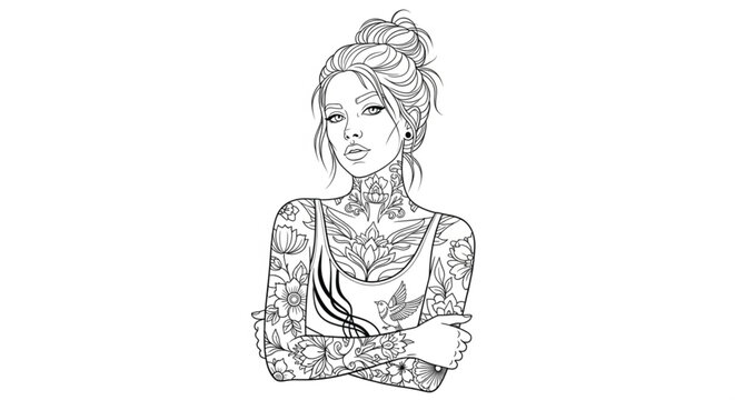 Woman with multiple body tattoos.