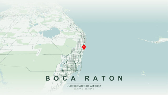 Modern minimalist vector map of Boca Raton, Florida, USA. High-quality scalable illustration of Boca Raton city grid, Intracoastal Waterway canals for posters design.
