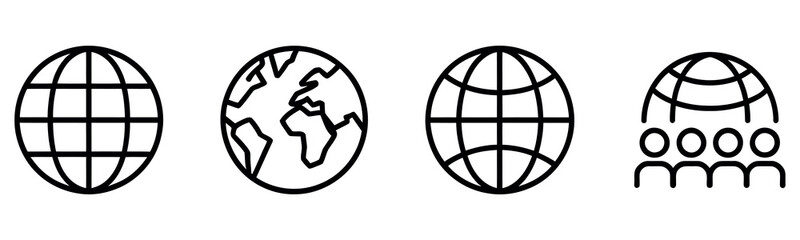 Set of four global earth globe and international connection line art vector icon symbols. © Akram