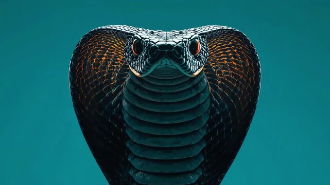 Cobra snake portrait displaying aggressive hood and flickering tongue in cinematic motion video footage for professional nature documentary projects