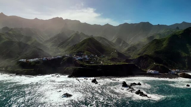 Aerial view of Roque de las Bodegas coast and Almaciga, Tenerife