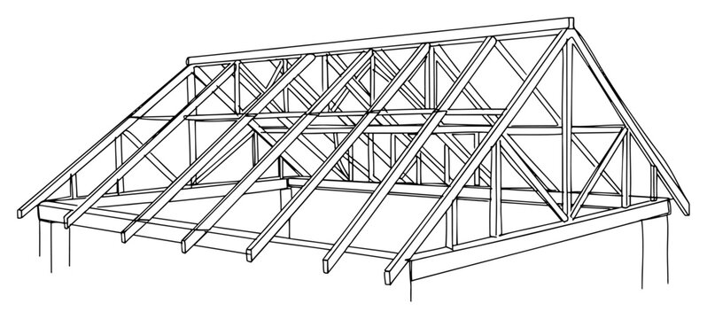 Roof truss structure for residential construction in continuous line art style