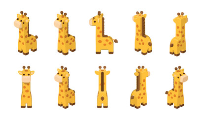 Group of cartoon giraffes standing. © bakoel