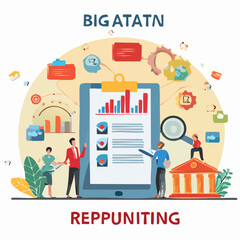 Fototapeta premium Business team analyzing complex big data reports and financial statistics on a digital tablet screen for corporate growth and strategy development