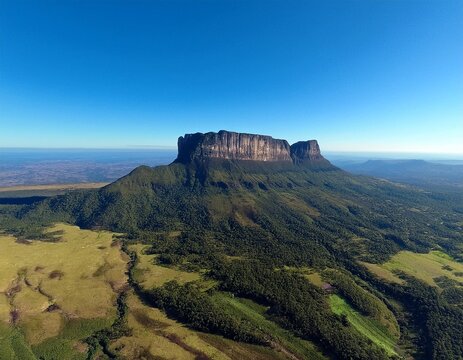 stunning drone footage captures monte roraima s breathtaking aerial view a guiana shield tepui under a clear blue sky