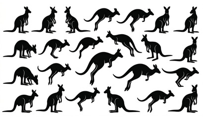 Obraz premium Kangaroo Silhouette Set Vector Wildlife Movement Collection
