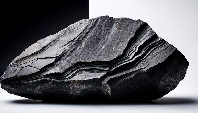 striking stone with detailed layers and texture isolated on black unique stone for presentation and white background