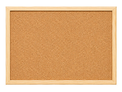 A rectangular cork board with a natural wooden frame, ready for pinning notes and memos.