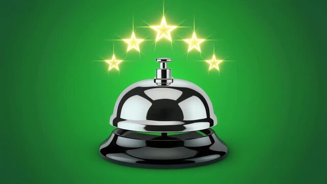Service bell ringing with five stars rating glowing motion footage for customer feedback and hospitality industry quality assessment video clip