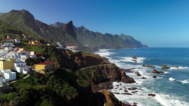 Aerial drone view of Almaciga village houses, Anaga, Tenerife