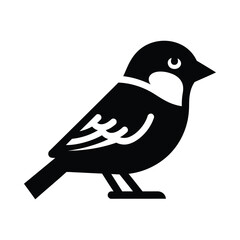 Black Silhouette of a Small Bird Perched on a White Background © JakiR BRAND