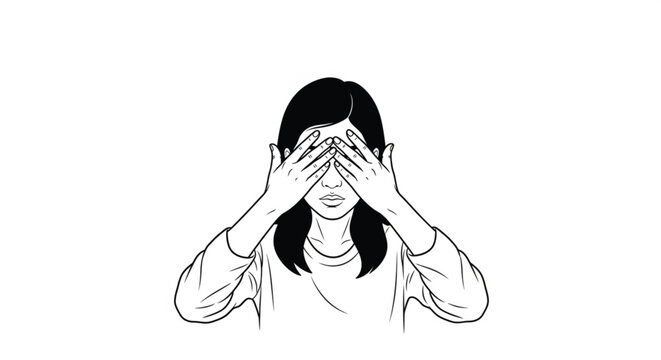 Woman covering her face with hands.