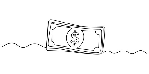 One single continuous line drawing of a us dollar paper money bill © JCS Graphic Design 