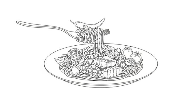 Spaghetti on a plate with fork.